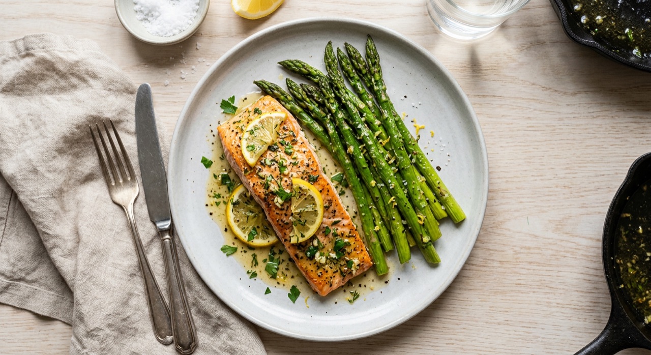 Garlic Butter Salmon with Asparagus