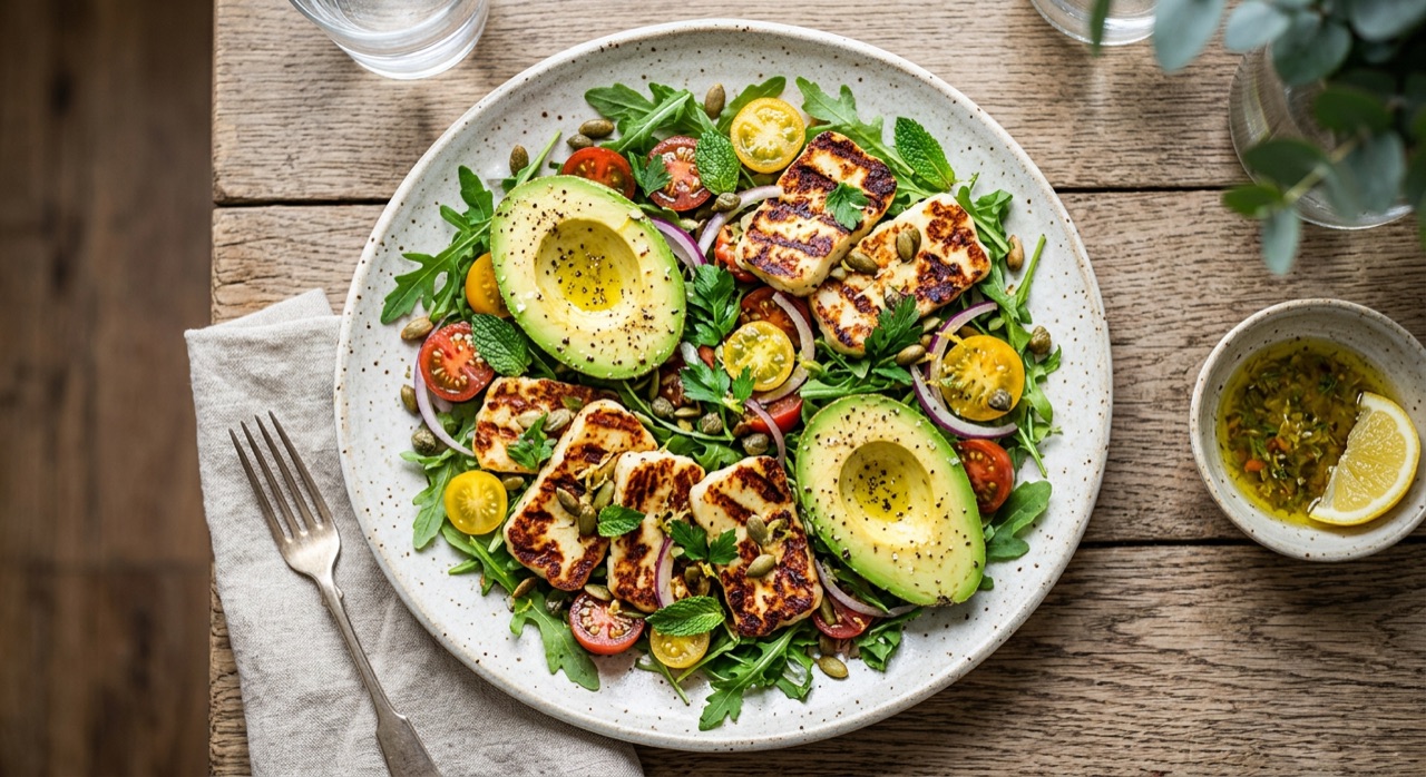 Grilled Halloumi & Avocado Salad